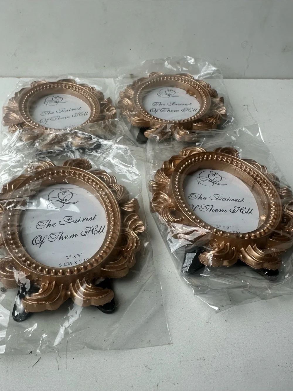 Set of 4 Ornate Gold Tone 2x3 Oval Picture Frames Tabletop Easel New Sealed
